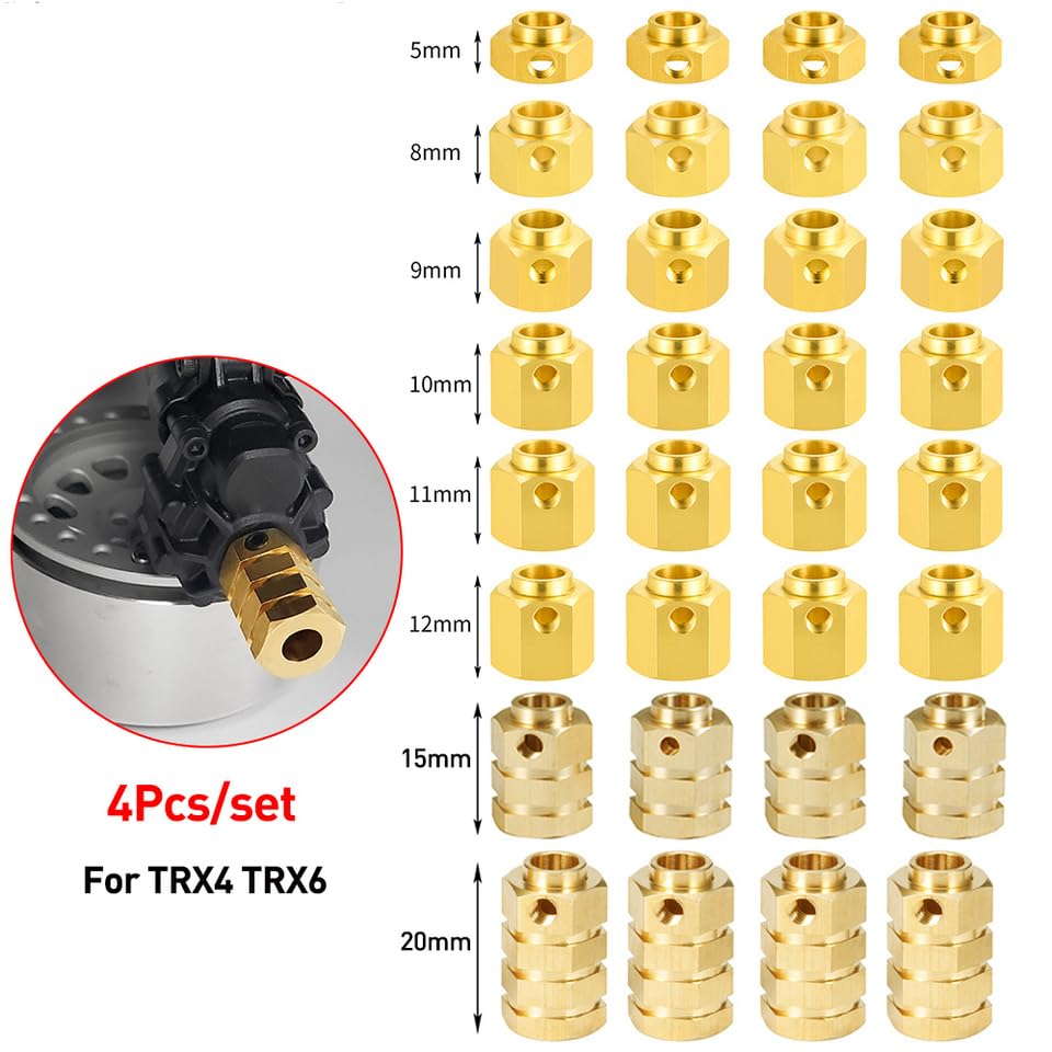 4PCS 12mm Wheel Hubs Hex Pins Adapter-Heavy Duty Brass(5-20mm) for TRX4 TRX6 RC Crawler – Heavy Duty Wheel Spacers & Extensions (20mm)