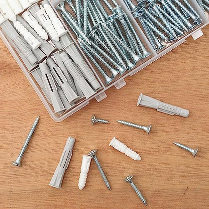 JEGONFRI 203PCS 5 Sizes Wood Screws Assortment Kit & 30pcs Wall Anchors | Hardened Steel, Zinc Coated, Rustproof, Sharp Threads Bite Fast, Fits Wood/Drywall/Plastic/Metal, Storage Box Included - style: Screws and Anchors