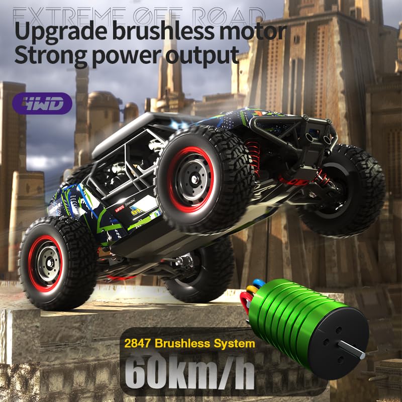 1/16 Brushless Fast RC Desert Car for Adults, Top Speed 37mph Electric Off-Road RC Monster Trucks, 4X4 Remote Control High Speed RC Car for Sand Land Hobby Toy Gifts SCY-16106PRO (Blue) - color: Pro-blue