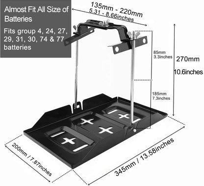 THEPRO Battery Hold Down Tray Kit, Corrosion-Resistant Steel Storage Battery Holder Adjustable Bracket Clamp for Car, Boat, Marine (10.6'' Bolt with 13.58'' Battery Tray) - size: 10.6'' Bolt with 13.58'' Battery Tray