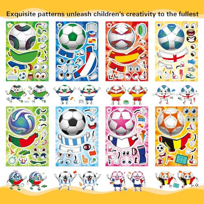 Soccer Stickers for Kids, Make a Face Stickers, Make Your Own Sticker | 24 Sheets, Goodie Bag Stuffers, Football Gifts, Soccer Party Favors, Classroom Teacher Reward Educational Toy Art Craft - style: 24 Sheet Soccer Stickers