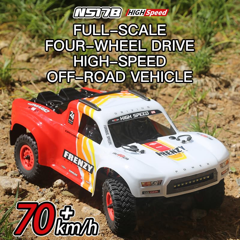 1:12 4WD Brushless RC Truck for Adults, 4x4 Offroad Waterproof Monster Trucks, Electric Powered High Speed Remote Control Cars, Fast Extreme All Terrain RC Truggy with Double 3S Battery - style: Racing Flame