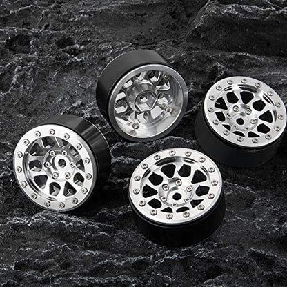4PCS Metal 1.9" Heavy Duty Beadlock Wheel Rims for 1/10 RC Crawler Axial Scx10 II D90 TRX-4 Tamiya CC01 D110 (Silver) - color: Silver
