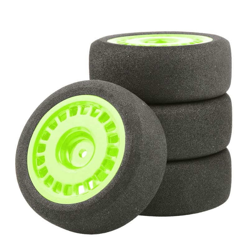 RC Tires and Wheels, Offset 3mm 1/10 Scale RC On Road Touring Car 12mm Hex Wheels Rim and 68mm/2.68" EVA Sponge Tires for 1/10 RC On Road Car Accessories (Color : 1 Set Green) - color: 1 Set Green