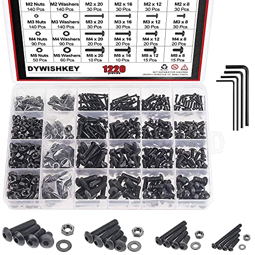 DYWISHKEY 1220 Pieces M2 M3 M4 M5, 10.9 Grade Alloy Steel Hex Button Head Cap Bolts Screws Nuts Washers Assortment Kit with Hex Wrenches - color: black