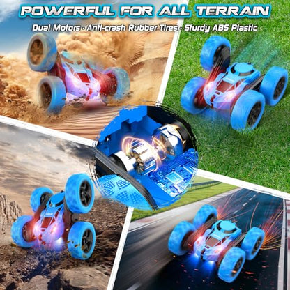 cosone Blue RC Stunt Car for Boys Kids | 2.4GHz Remote Control, 360° Spins & Double Sided Driving, LED Headlights, USB-C Rechargeable, Ages 4-8 8-12 - color: Blue Pro