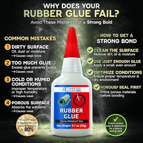 Adhesive Guru Rubber Glue (0.7 oz) - Heavy Duty Super Glue for Rubber, rc Tires, Shoes, Soles, Seals, Gaskets & DIY Fast-Bonding & Weatherproof Glue for Automotive & Crafts - 1 Pack - size: 1 Pack, style: Rubber Glue