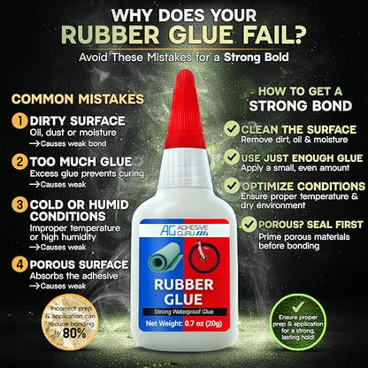 Adhesive Guru Rubber Glue (0.7 oz) - Heavy Duty Super Glue for Rubber, rc Tires, Shoes, Soles, Seals, Gaskets & DIY Fast-Bonding & Weatherproof Glue for Automotive & Crafts - 1 Pack - size: 1 Pack, style: Rubber Glue