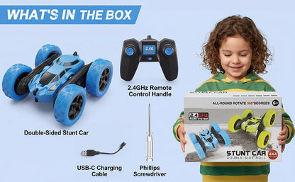 Remote Control Stunt Car 4WD, Double-Sided 360°; Flip RC Car, LED Light Bar, USB-C Rechargeable Battery, 2.4GHz Outdoor Toy