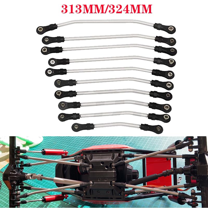 RC Metal Links Upper Lower Linkage Chassis Link Set with Plastic Rod Ends,313/324mm Wheelbase for 1/10 AXIAL SCX10 II 90046 RC Crawler Car (313mm)