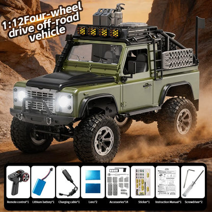 KF90 1/12 Scale 4WD RC Rock Crawler, All-Terrain Off-Road Truck with 2.4GHz Full Proportional Control, LED Lights, 7.4V 1200mAh, Waterproof RTR Hobby Grade RC Car for Adults, Green - color: Green