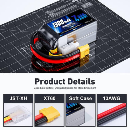 Zeee 14.8V 120C 1300mAh 4S RC Lipo Battery Graphene Battery with XT60 Plug for FPV Racing Drone Quadcopter Helicopter Airplane RC Boat RC Car RC Models(2 Pack)