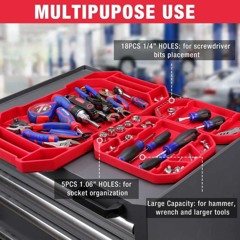 WORKPRO 5-Piece Tool Organizer, Non-Slip Flexible Tool Tray Set | 3-Piece Silicone Tool Mats, 2-Piece Magnetic Parts Tray, Tool Box Organizer Tray, Only Parts Tray Magnetic