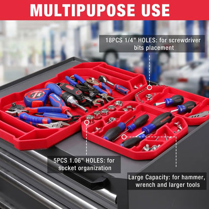 WORKPRO 5-Piece Tool Organizer, Non-Slip Flexible Tool Tray Set | 3-Piece Silicone Tool Mats, 2-Piece Magnetic Parts Tray, Tool Box Organizer Tray, Only Parts Tray Magnetic