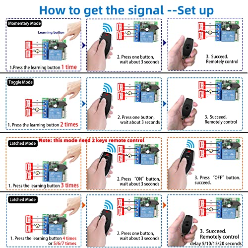 DieseRC Wireless Remote Control Switch 433Mhz 5V 12V 24V 1 Channel Radio Control Relay Receiver with 1 Transmitter Keyfobs Potential-Free Contacts Relay Controller - color: 1 Recever and 1 Transmitter