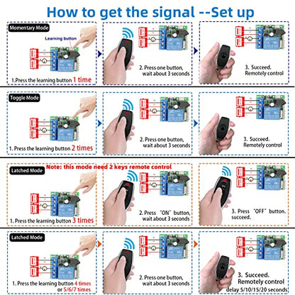 DieseRC Wireless Remote Control Switch 433Mhz 5V 12V 24V 1 Channel Radio Control Relay Receiver with 2 Transmitters keyfobs Potential-Free Contacts Relay Controller - color: 1 Recever and 2 Transmitters