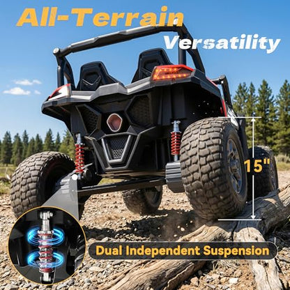 XXXL 4WD 24V Ride on Toys for Big Kids 3-14, Max 5.5Mph & 220 lbs Load,Red | Adjustable 22” 2 seater ride on car for kids, 15" eva all-terrain tires, remote control, led lights, smooth shock absorbers - color: Red