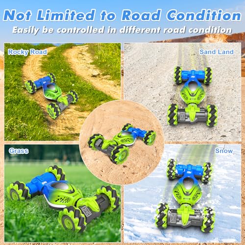 Fosgoit Gesture Sensing RC Stunt Car, Remote Control Car for Boys and Girls | Cool Birthday Gifts, Toys for Boys and Girls Age 6 7 8 9 10 11 12 Years Old, 4WD Remote Control Car, with Lights Music - color: Green-blue