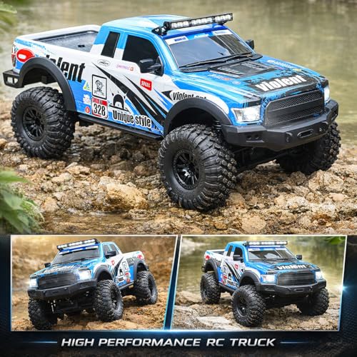 RC Cars RC Crawler 1/10 Scale RTR Remote Control Car 4WD 2.4GHz Brushed Offroad Racing Hobby Grade Model Vehicle with LED Lights 2Pcs Battery Toy for Kids and Adults - color: F-blue