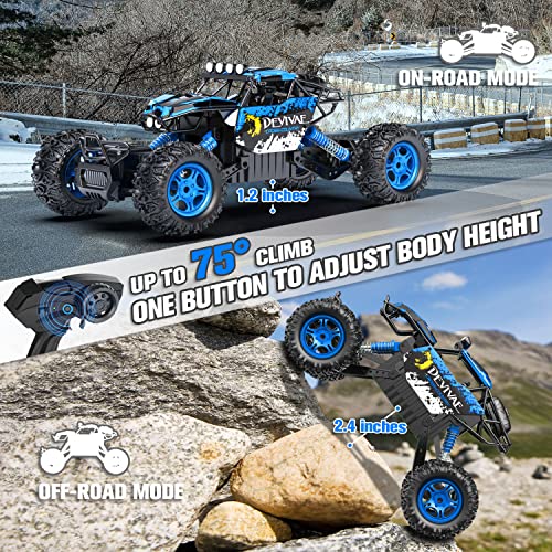 CROBOLL 1/12 Remote Control Car,4WD RC Monster Truck, Rock Crawler Toy | Upgraded Lifting Function, Gifts for Boys, All Terrain RC Truck, Blue Monster Truck, 2 Batteries, 60 Min Play - color: Blue