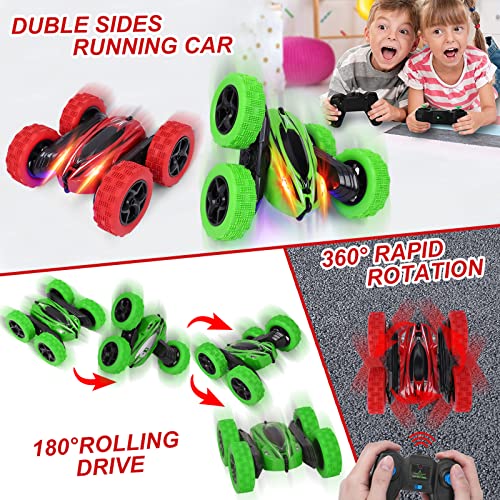 2PACK RC Stunt Car Watch Gesture Sensor Car 4WD Double Sided 360 Degree Rotating Tumbling Rechargeable Car High Speed 2.4GHZ Off Road Hobby RC Toy Cars for Xmas Birthday Gift Adults,Kids (Green/Red)…