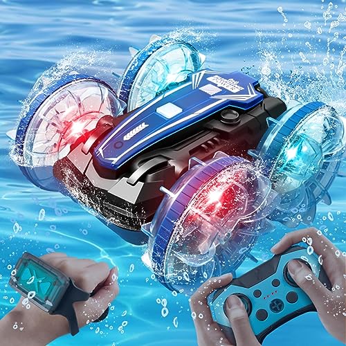 Amphibious Remote Control Car,Water Beach Pool Toy,2.5GHz 4WD 360° Rotation,Waterproof Gesture RC Stunt Car, Birthday Gift for 6-12 Years Old Boys Girls