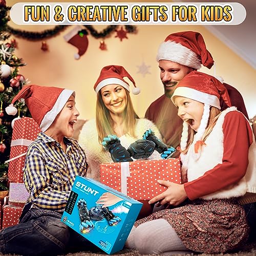 Pristar RC Cars Gesture Sensing Stunt Car, Best Gifts for Boys 6-12 | 2.4Ghz Remote Control Car Toys for Boys Age 6 7 8 9 10 11 12, Double Sided Flip 360° 4WD Off-Road with Spray Lights Music - color: Blue-black