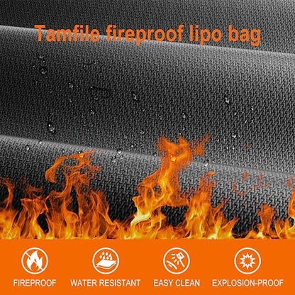 Tamfile Fireproof Lipo Battery Bag with 4200°F Heat Insulated, 2PCS | Fireproof Battery Pack with Pockets,Explosionproof Lipo Safe Bag for Storage,Transport and Charging, Black + Silver - color: Black+Silver