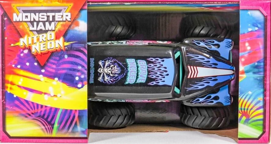 Monster Jam Nitro Neon Grave Digger 1:24 Scale RC Truck – Full-Function Remote Control Monster Truck (Official Spin Master)