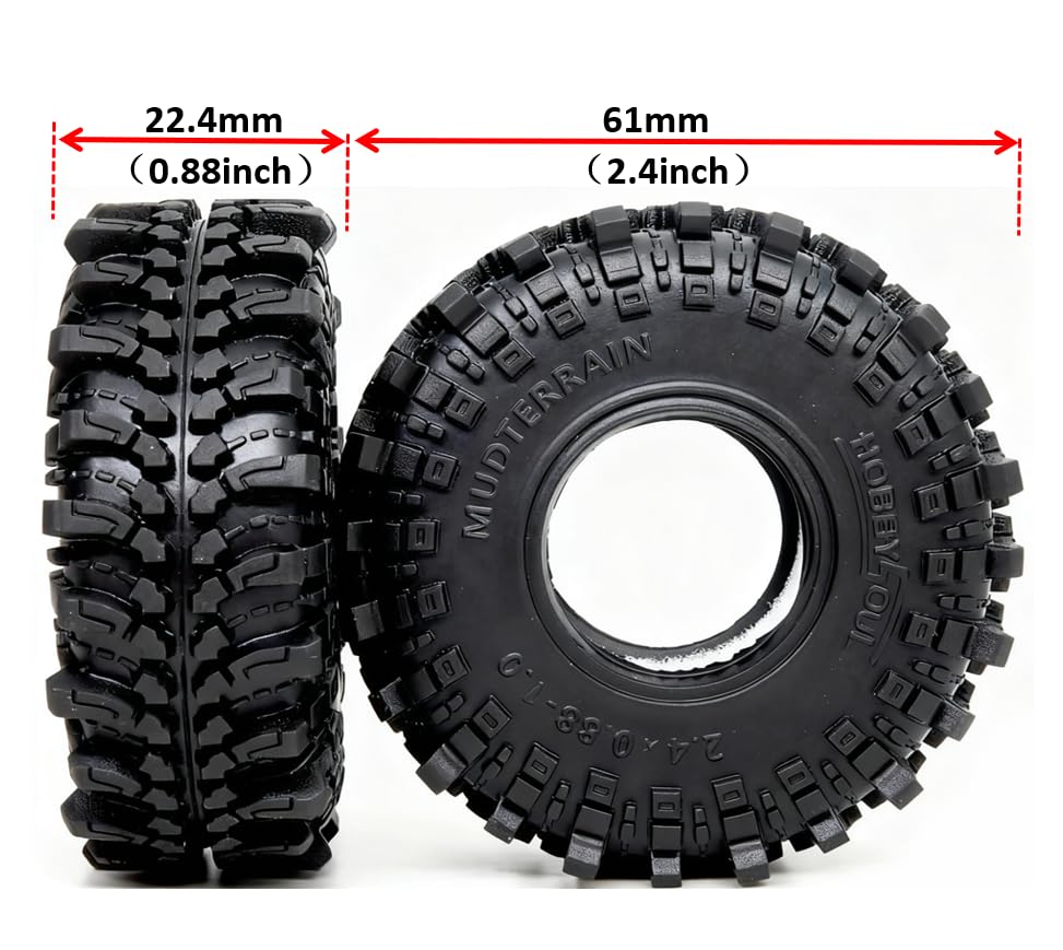 1.0 Crawler Tires 61 * 22.4mm Super Soft Sticky Mud Tyre for RC 1/18 TRX4M 1/24 AX24 SCX24 FCX24 Upgrades - style: 1.0 Tires 61mm Tall