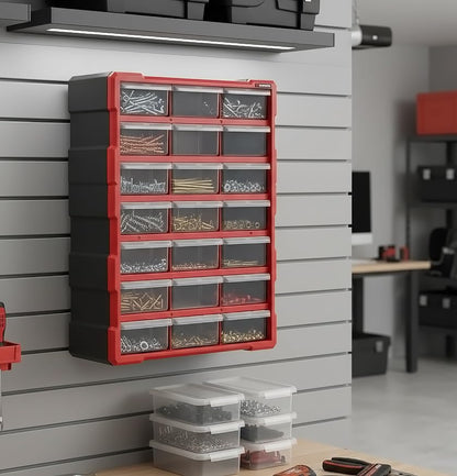 Small Parts Organizer for Hardware & Screws | 18 Removable Bins with Dividers | Wall Mount or Desktop Craft & Lego Storage Cabinet | 19” x 15” x 7” BX08-4019 - style: 18 Drawers
