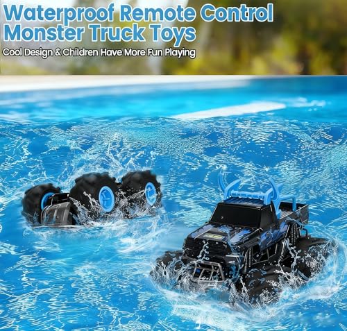 Amphibious Remote Control Monster Truck Toys 1:18 Scale RC Cars with 360° Rotation 4WD All Terrain RC Truck Toys Gifts for Boys Age 8-12 - color: 135-blue, size: 1:18
