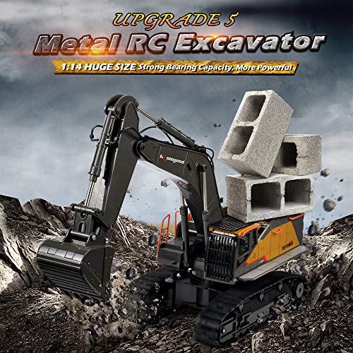Remote Control Excavator Toy 1/14 Scale RC Excavator, 22 Channel Upgrade Full Functional Construction Vehicles Rechargeable RC Truck with Metal Shovel and Lights Sounds - style: Excavator