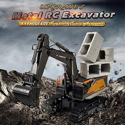 Remote Control Excavator Toy 1/14 Scale RC Excavator, 22 Channel Upgrade Full Functional Construction Vehicles Rechargeable RC Truck with Metal Shovel and Lights Sounds - style: Excavator