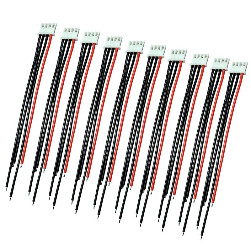 10pcs 3S 4Pins Balance Connector Male Plug Extension Cable JST-XH RC Lipo Connector Adapter with 15CM 22AWG Silicone Cable (3S 4Pins) - size: 3S