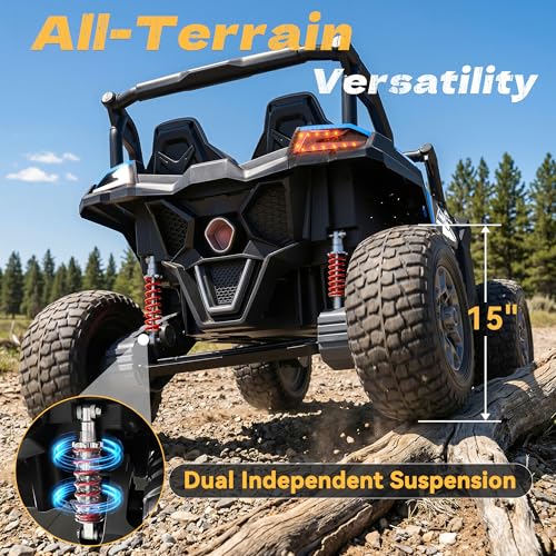 XXXL 4WD 24V Ride on Toys for Big Kids 3-14, Max 5.5Mph & 220 lbs Load,Blue | Adjustable 22” 2 seater ride on car for kids, 15" eva all-terrain tires, remote control, led lights, smooth shock absorbers - color: Blue