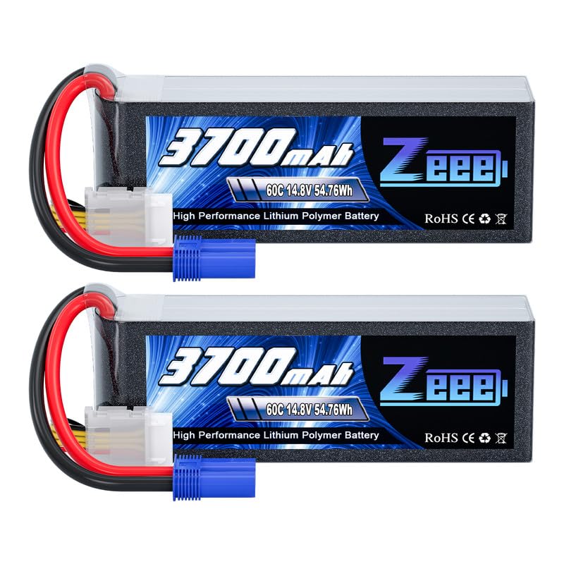 Zeee 4S Lipo Battery 3700mAh 60C 14.8V with EC5 Plug (2 Packs) | Soft Case Battery for RC Airplane Helicopter RC Boat UAV Drone FPV RC Car Truck Boat