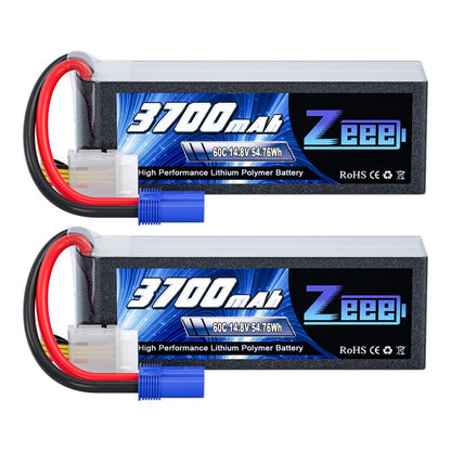 Zeee 4S Lipo Battery 3700mAh 60C 14.8V with EC5 Plug (2 Packs) | Soft Case Battery for RC Airplane Helicopter RC Boat UAV Drone FPV RC Car Truck Boat