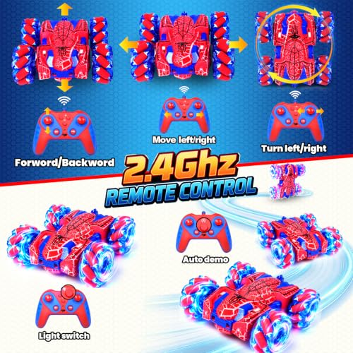 Spider Gesture Sensing Remote Control Car, 2.4GHz Hand Controlled RC Cars with full-Body Light, Double Sided 360° Rotating Rechargeable RC Stunt Car Birthday Gift Toys for Boys 4 5 6 7 8 9 10 11 12
