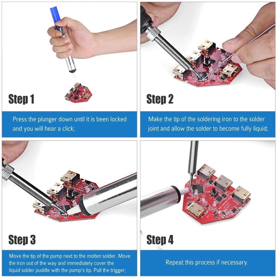 110W Electronics Soldering Iron Kit - LCD Digital Soldering Iron | Adjustable Temperature, Wire & Cutter, Stand, Soldering Iron Tips, Desoldering Pump, Solder, Tweezers, Soldering Flux Paste - color: Blue