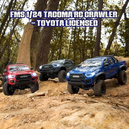 FMS 1/24 FCX24MS Toyota Tacoma S RC Crawler, Officially Licensed RC Truck 2 Speeds Switch with LED Lights, Off-Road RC Model for Adults (Blue) - color: Blue