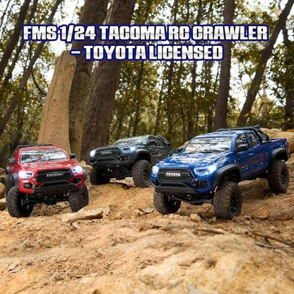 FMS 1/24 FCX24MS Toyota Tacoma S RC Crawler, Officially Licensed RC Truck 2 Speeds Switch with LED Lights, Off-Road RC Model for Adults (Blue) - color: Blue