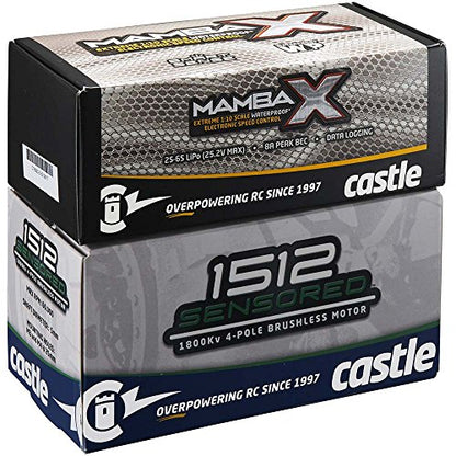 Castle Creations Mamba X, SENSORED, 25.2V WP ESC and 1512-1800KV SENSORED Combo, Black