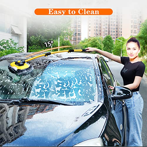 MVEQRRN 15° Curved Chenille Car Wash Brush Mop with Long Handle(Yellow) | Chenille car wash mop accessories, cleaning brush supplies, microfiber replacement head, for cars trucks RV - color: Yellow-003