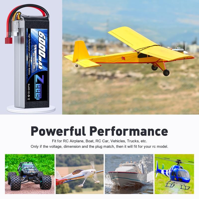 Zeee 4S Lipo Battery 6000mAh 60C 14.8V with T Connector | Soft Case Battery compatible with RC Plane Quadcopter Airplane Helicopter Car Truck Boat
