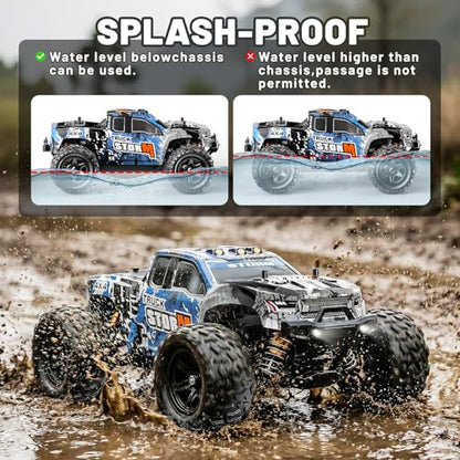 RC Cars 1:18 4x4 High Speed Monster Truck for Kids and Adults, 36 km/h Off Road Remote Control Vehicle, Waterproof RC Truck with Metal Drivetrain & Metal CVD, 2 Batteries, All Terrain RC Toys Gifts - color: Blue