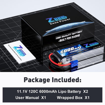 Zeee 3S Lipo Battery 6000mAh 11.1V 120C Soft Case RC Battery with EC5 Connector for Helicopter Airplane Quadcopter RC Airplane RC Car Truck Boat(2 Pack)