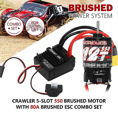 550 Brushed Motor 12T & 80A ESC Brushed Motor ESC & Heatsink Combo for 1/10 RC Truck Car Slash Arrma Granite Senton Typhon Redcat Axial HPI - size: 12T Motor&80A ESC&Heatsink Combo