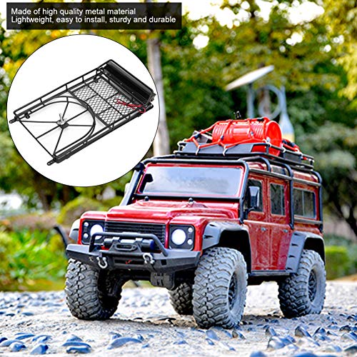 Metal Roof Rack Luggage Carrier for RC Crawler Car, RC Roof Rack with LED Light Strip, Sturdy Durable Metal Cargo Carrier with Spare Tire Mount for HSP