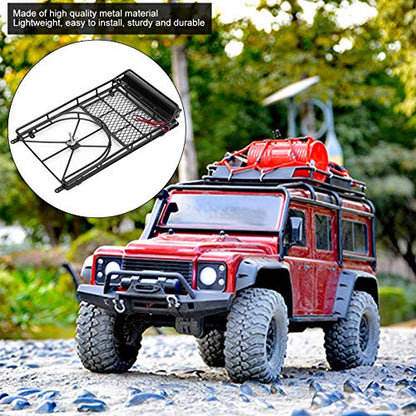 Metal Roof Rack Luggage Carrier for RC Crawler Car, RC Roof Rack with LED Light Strip, Sturdy Durable Metal Cargo Carrier with Spare Tire Mount for HSP